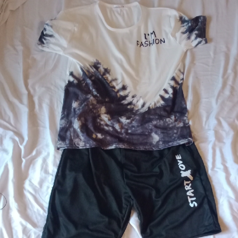 Tie-Dye T-Shirt and Black Shorts Set